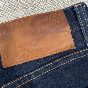 Naked & Famous Skinny Guy Deep Indigo Stretch Selvedge Denim Button Fly Jeans 32